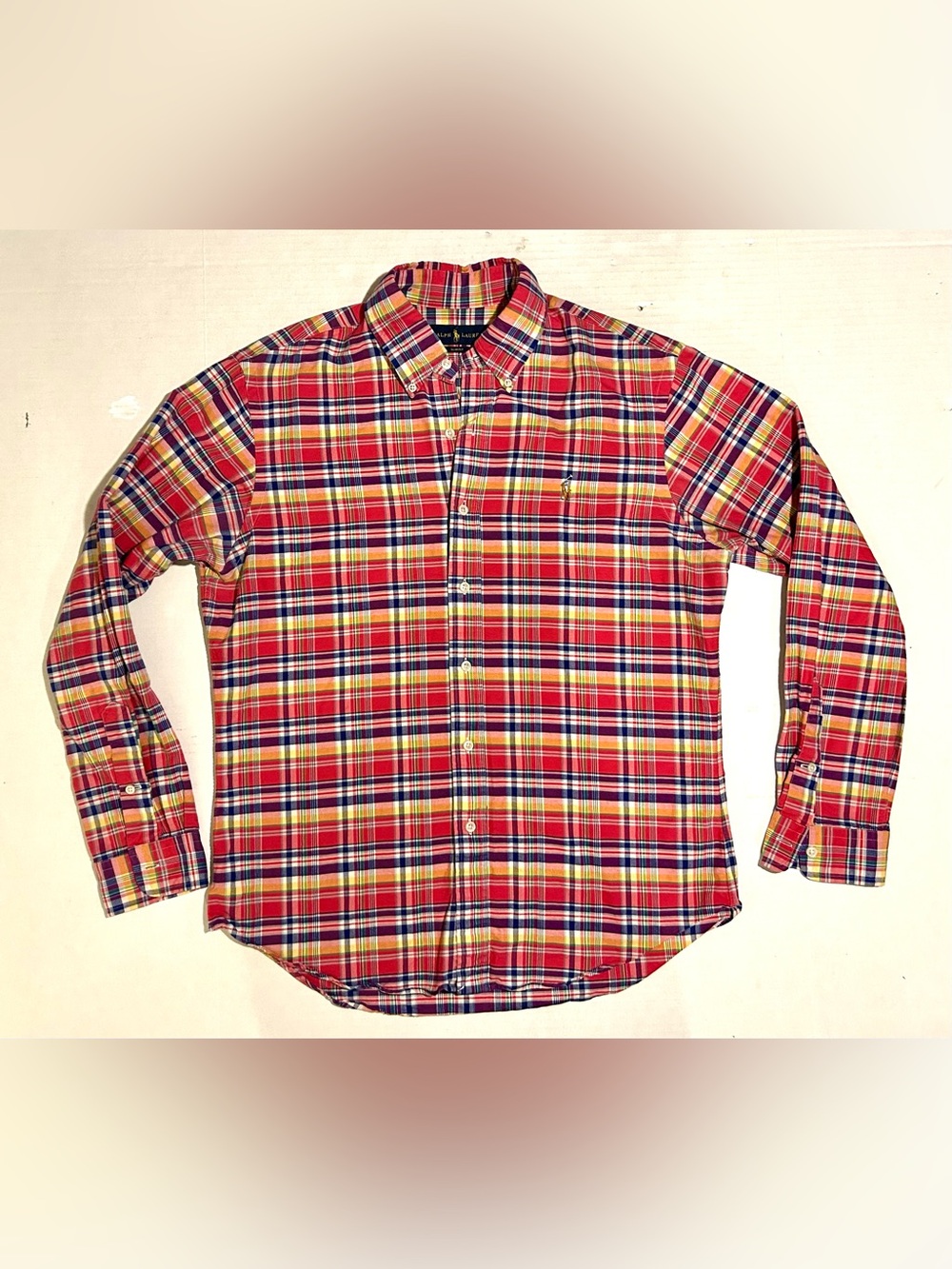 Ralph Lauren Plaid Long Sleeve Button Down Men's Large Slim Fit Vintage 90s